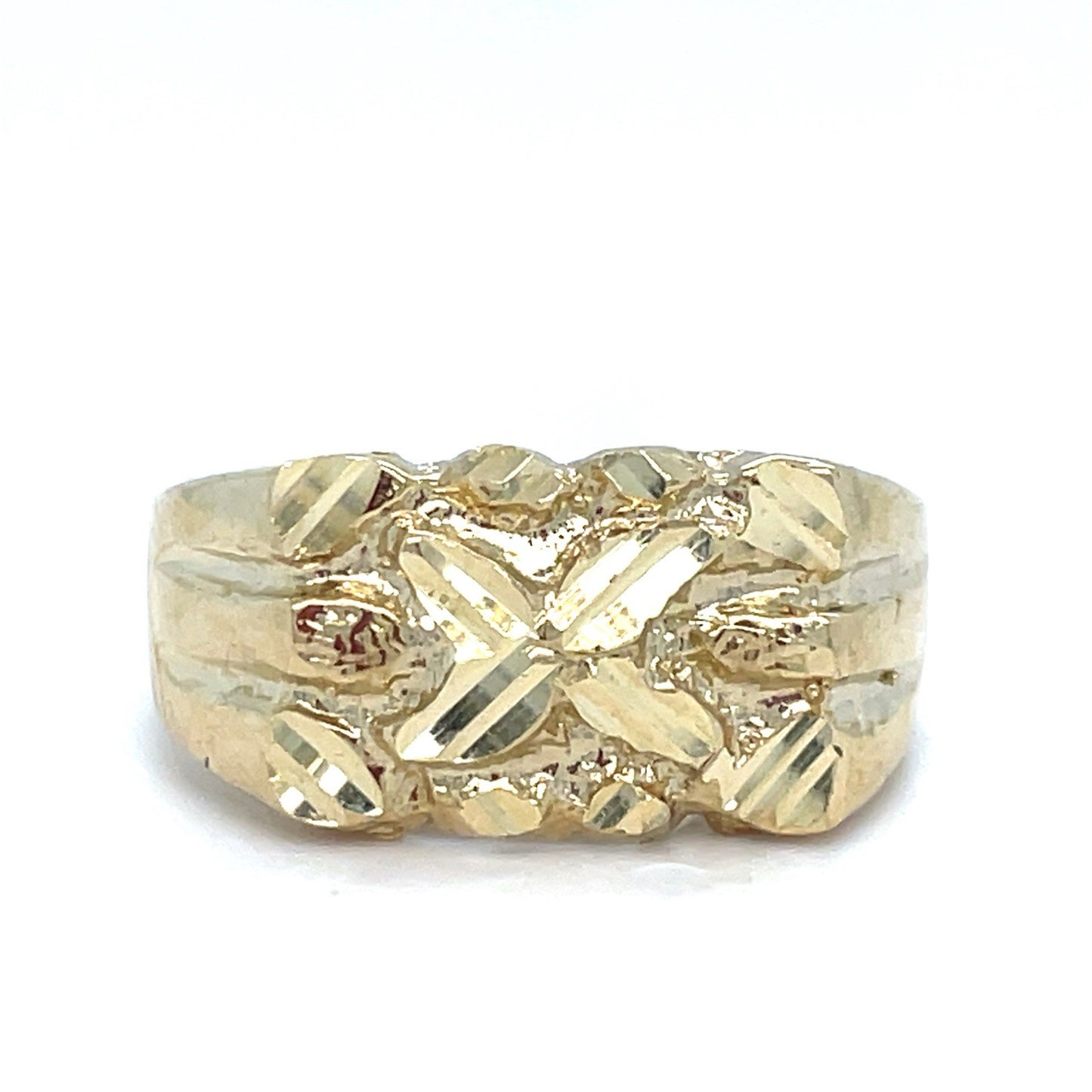 10K Yellow Gold Men’s X Shape Nugget Ring 4.36g Size 9.50