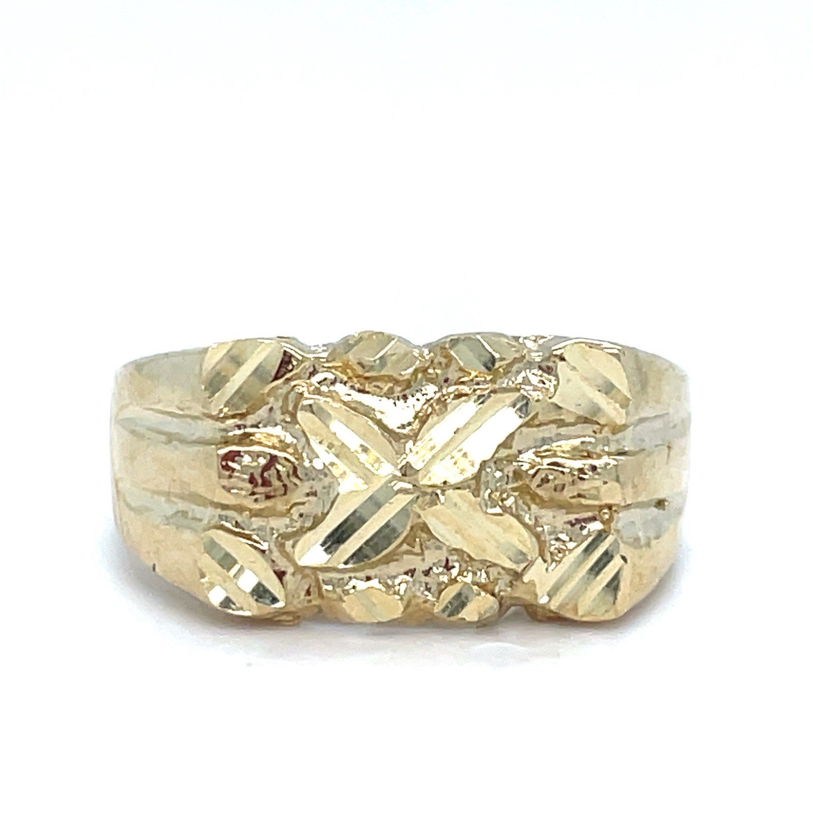 10K Yellow Gold Men’s X Shape Nugget Ring 4.36g Size 9.50