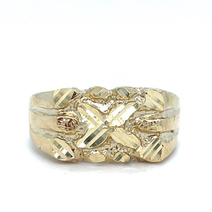 10K Yellow Gold Men’s X Shape Nugget Ring 4.36g Size 9.50