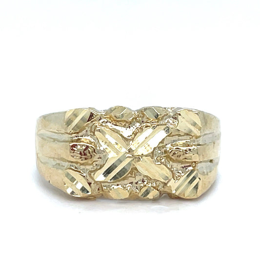 10K Yellow Gold Men’s X Shape Nugget Ring 4.36g Size 9.50