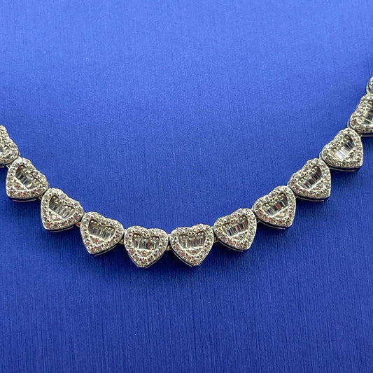 925 Sterling Silver  Women’s CZ 18” Hearts Necklace 34.90g 6mm0