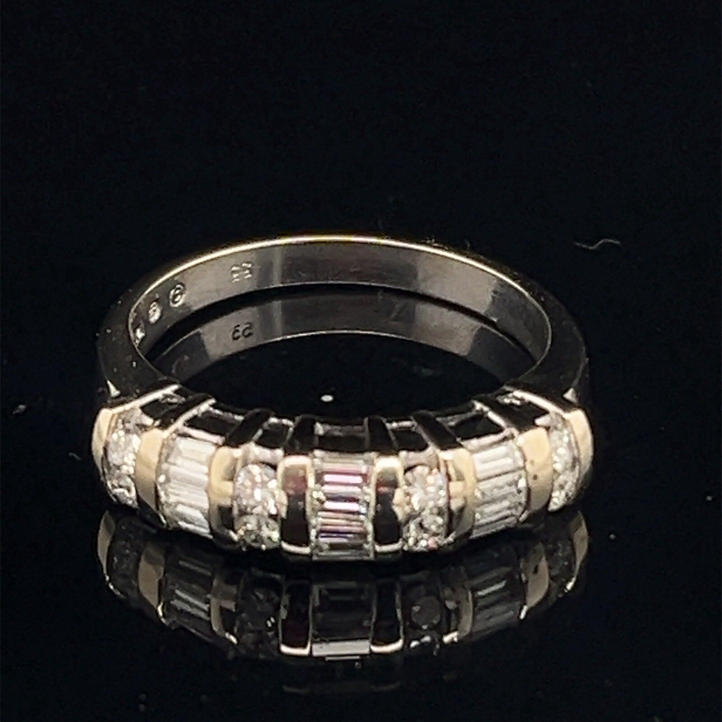 14k white gold diamond band ring w Bagguette And Round .53ctw G/H SI Size 6.51