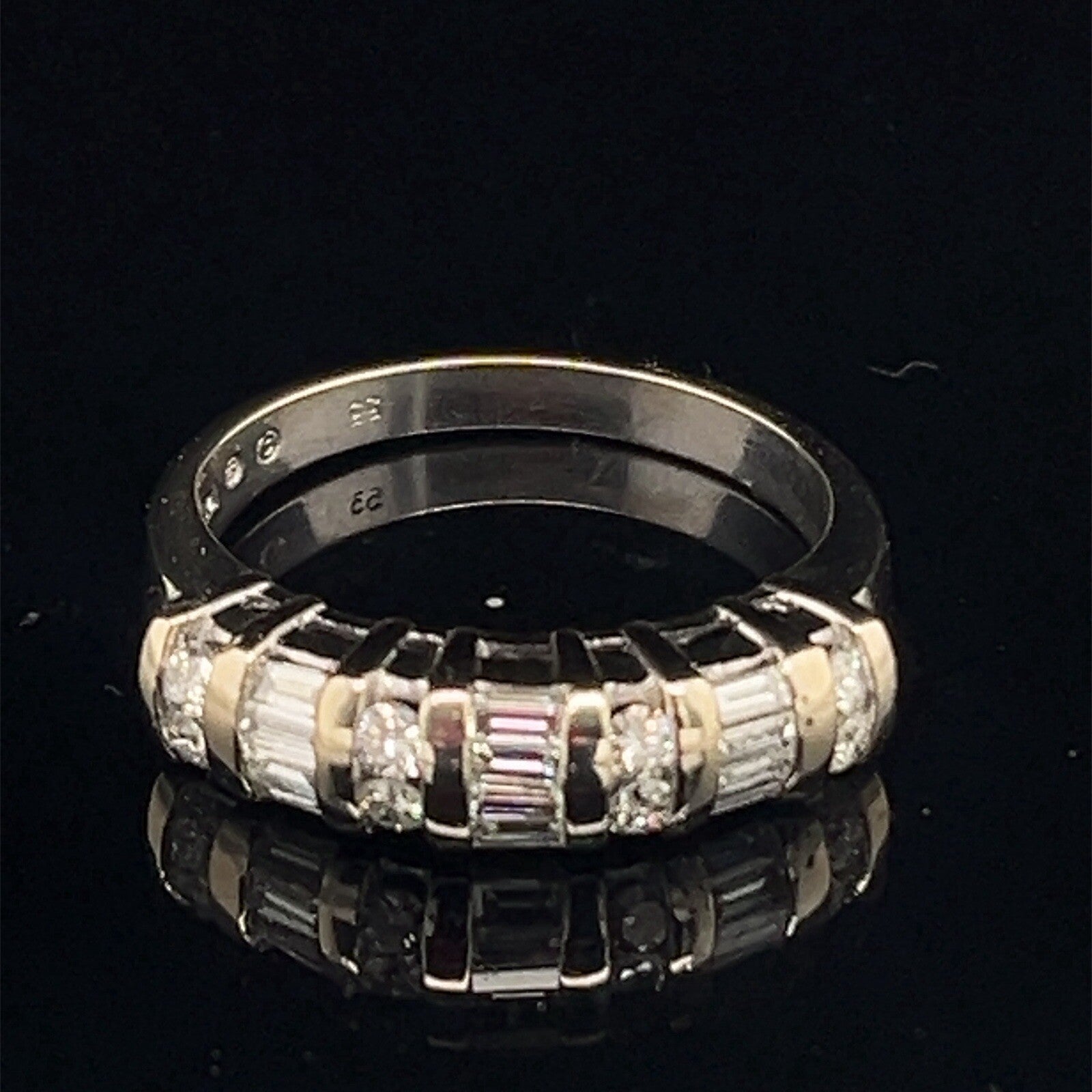 14k white gold diamond band ring w Bagguette And Round .53ctw G/H SI Size 6.51