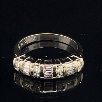 14k white gold diamond band ring w Bagguette And Round .53ctw G/H SI Size 6.51