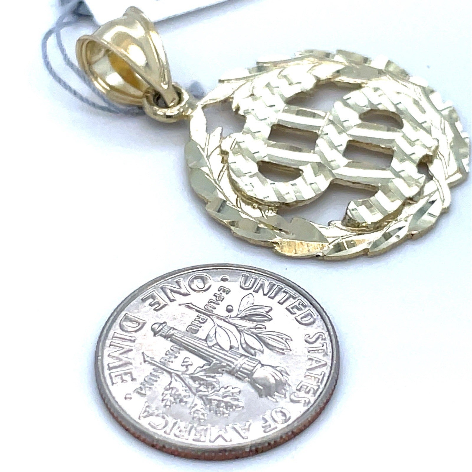 10k Yellow Gold Round Dollar Sign Pendant 3.101