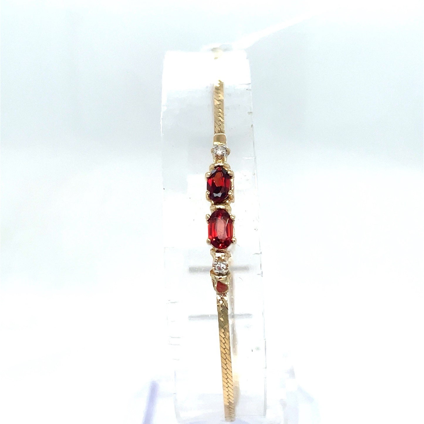 14k Yellow Gold 7” Women’s Garnet Flat Bracelet 1.70g0