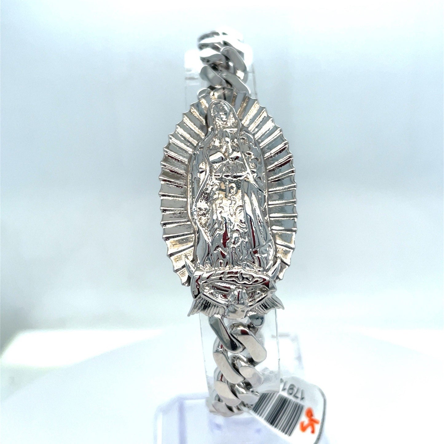 925 Sterling Silver 8” Virgin Mary Cuban Link Bracelet 21.60g 0