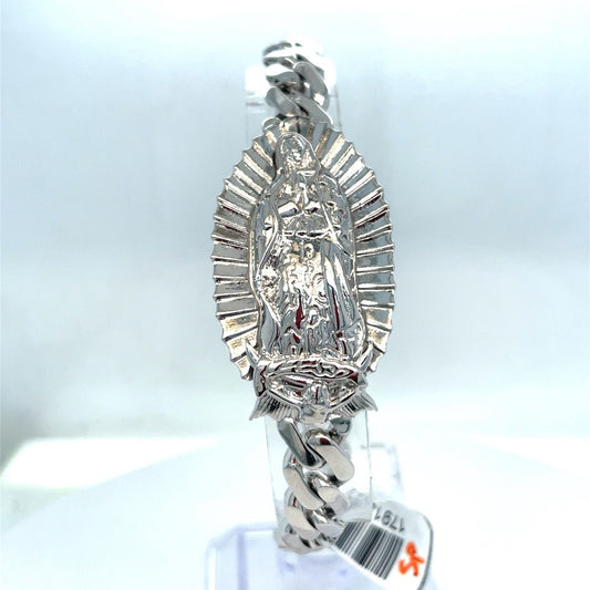 925 Sterling Silver 8” Virgin Mary Cuban Link Bracelet 21.60g 0