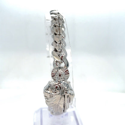 925 Sterling Silver 8” San Judas Cuban Link Style Bracelet 20.20g 8.8mm 2