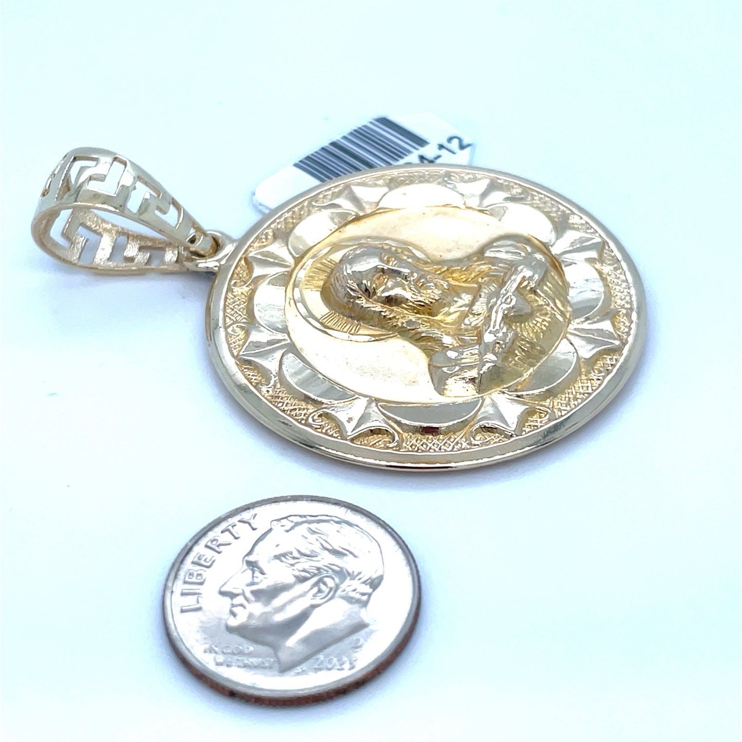 14K Yellow Gold Double Sided Jesús/virgin Mary Pendant 11.40g 2