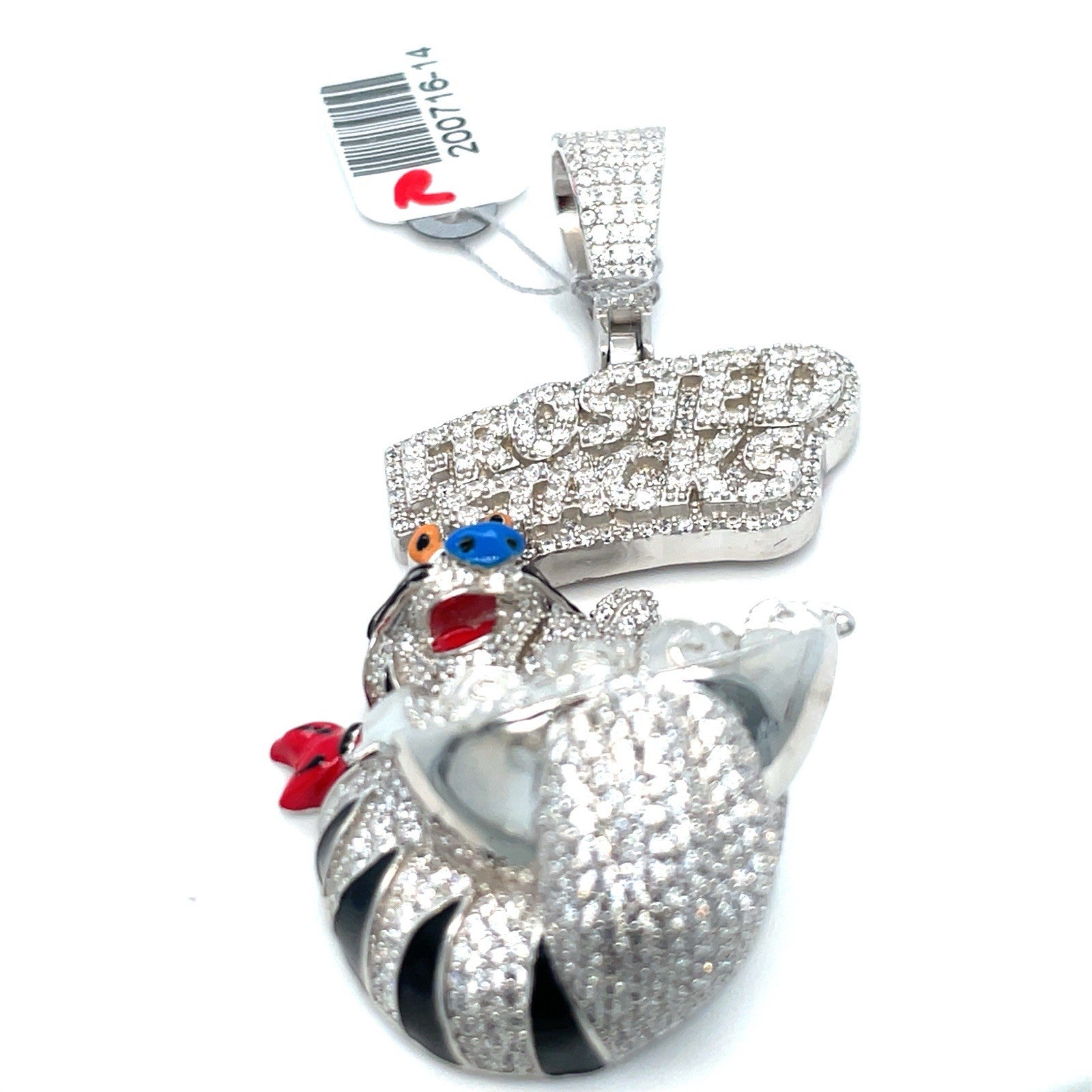 925 Sterling Silver Men’s CZ Frosted Stacks Pendant 31.20g 2