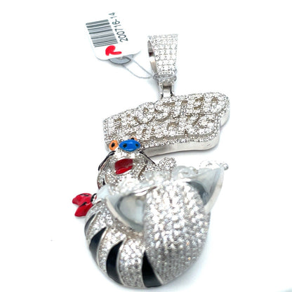 925 Sterling Silver Men’s CZ Frosted Stacks Pendant 31.20g 2