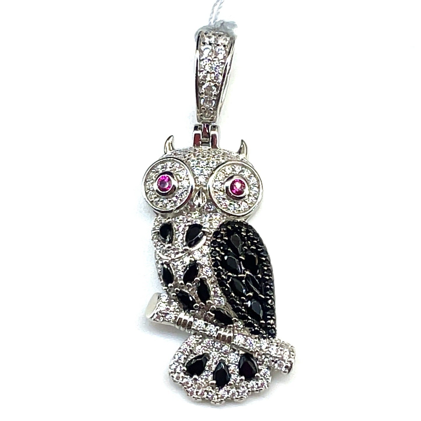 925 Sterling Silver CZ Owl Pendant 7.35g0