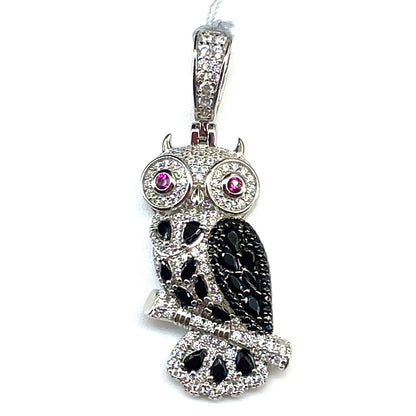 925 Sterling Silver CZ Owl Pendant 7.35g0