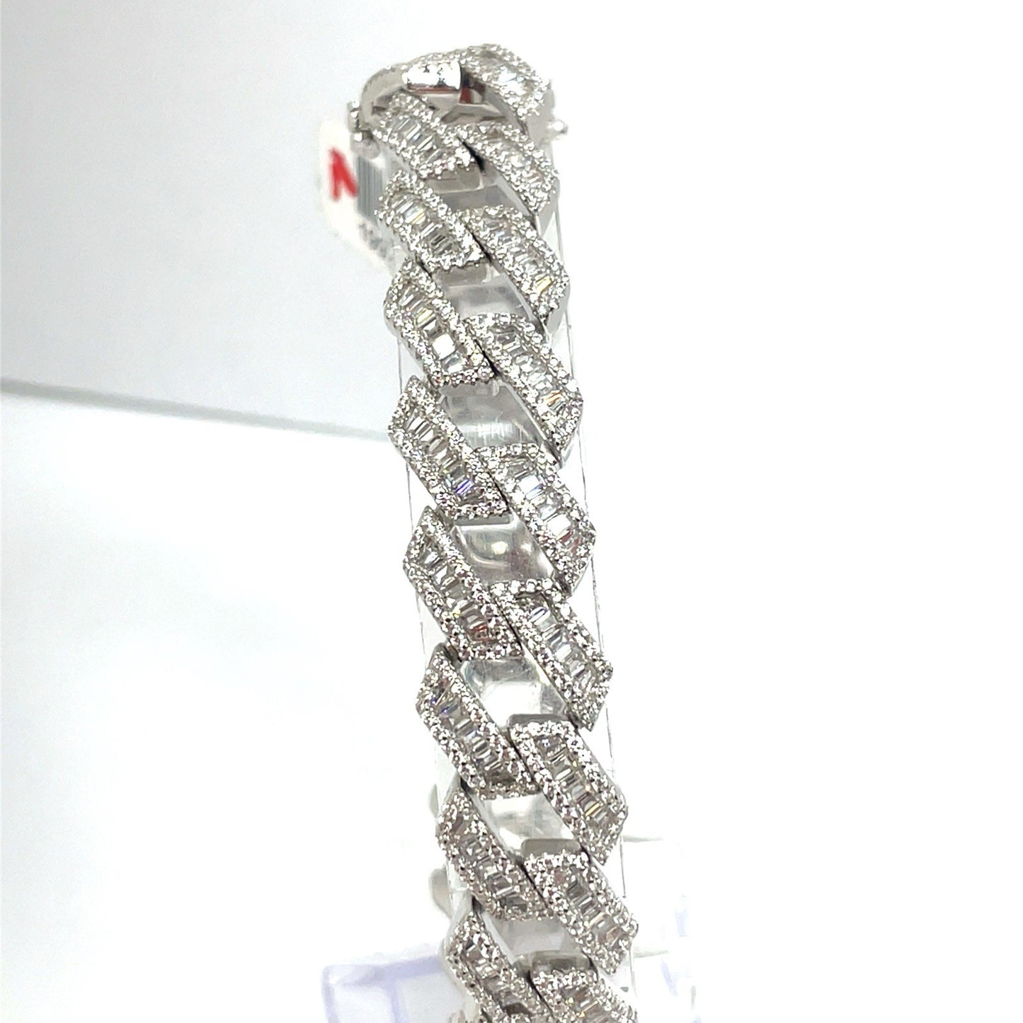 925 Sterling Silver CZ 9” Monaco Style Bracelet 54.30g 13.9mm0