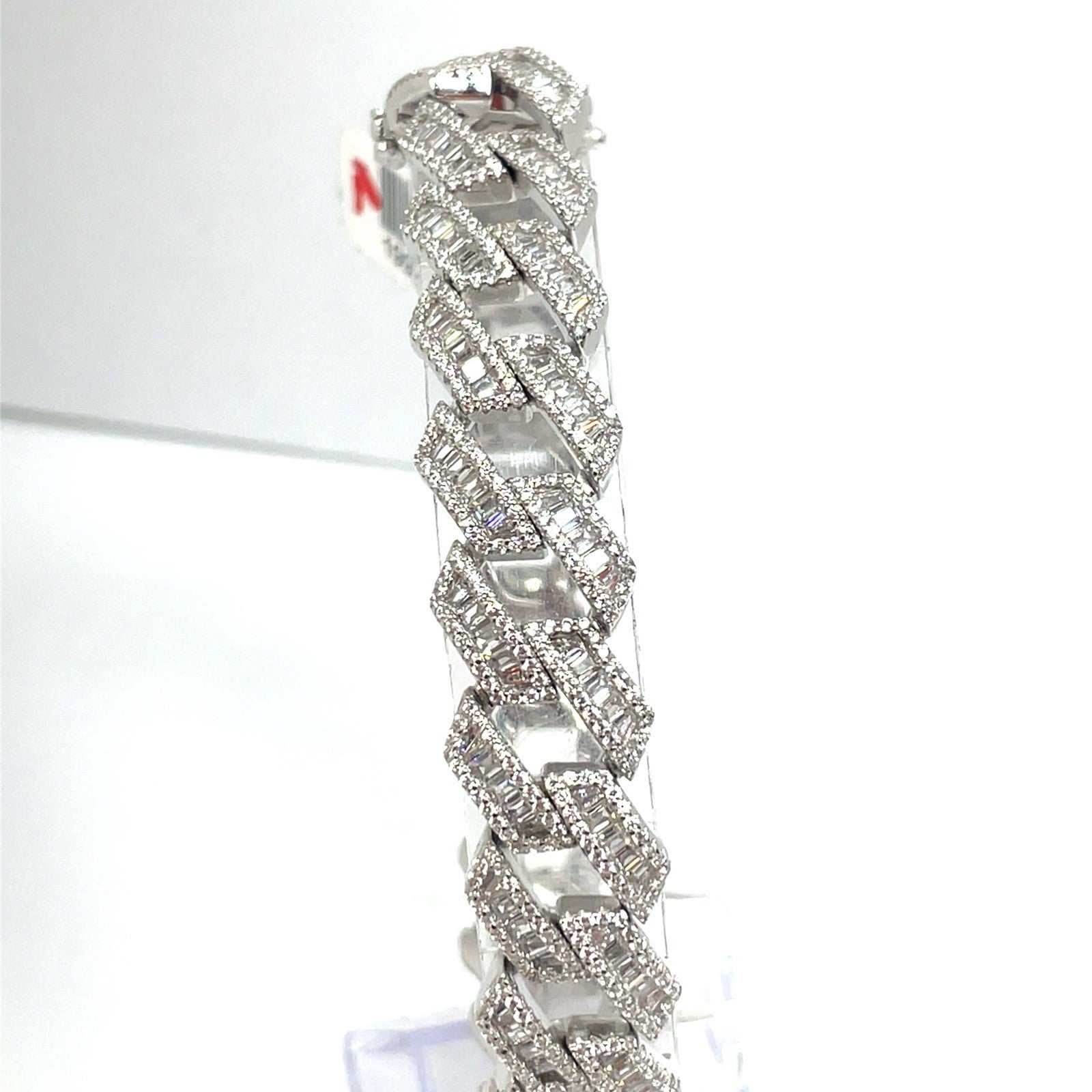 925 Sterling Silver CZ 9” Monaco Style Bracelet 54.30g 13.9mm0