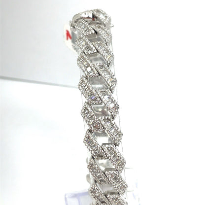 925 Sterling Silver CZ 9” Monaco Style Bracelet 54.30g 13.9mm0
