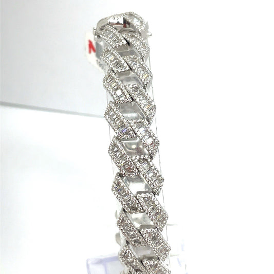 925 Sterling Silver CZ 9” Monaco Style Bracelet 54.30g 13.9mm0