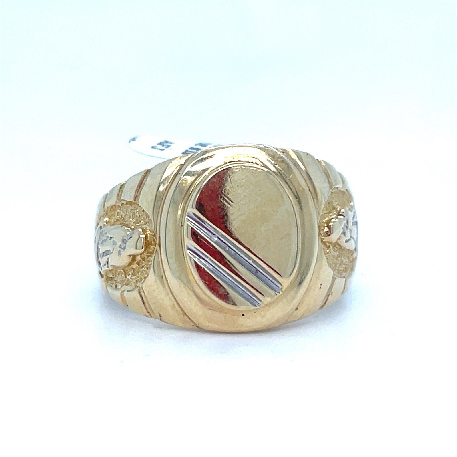 14kt Yellow Gold Round Virgin Mary On Sides Ring 6.40g Size 100