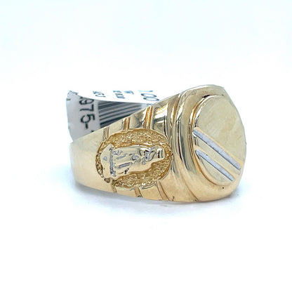 14kt Yellow Gold Round Virgin Mary On Sides Ring 6.40g Size 101