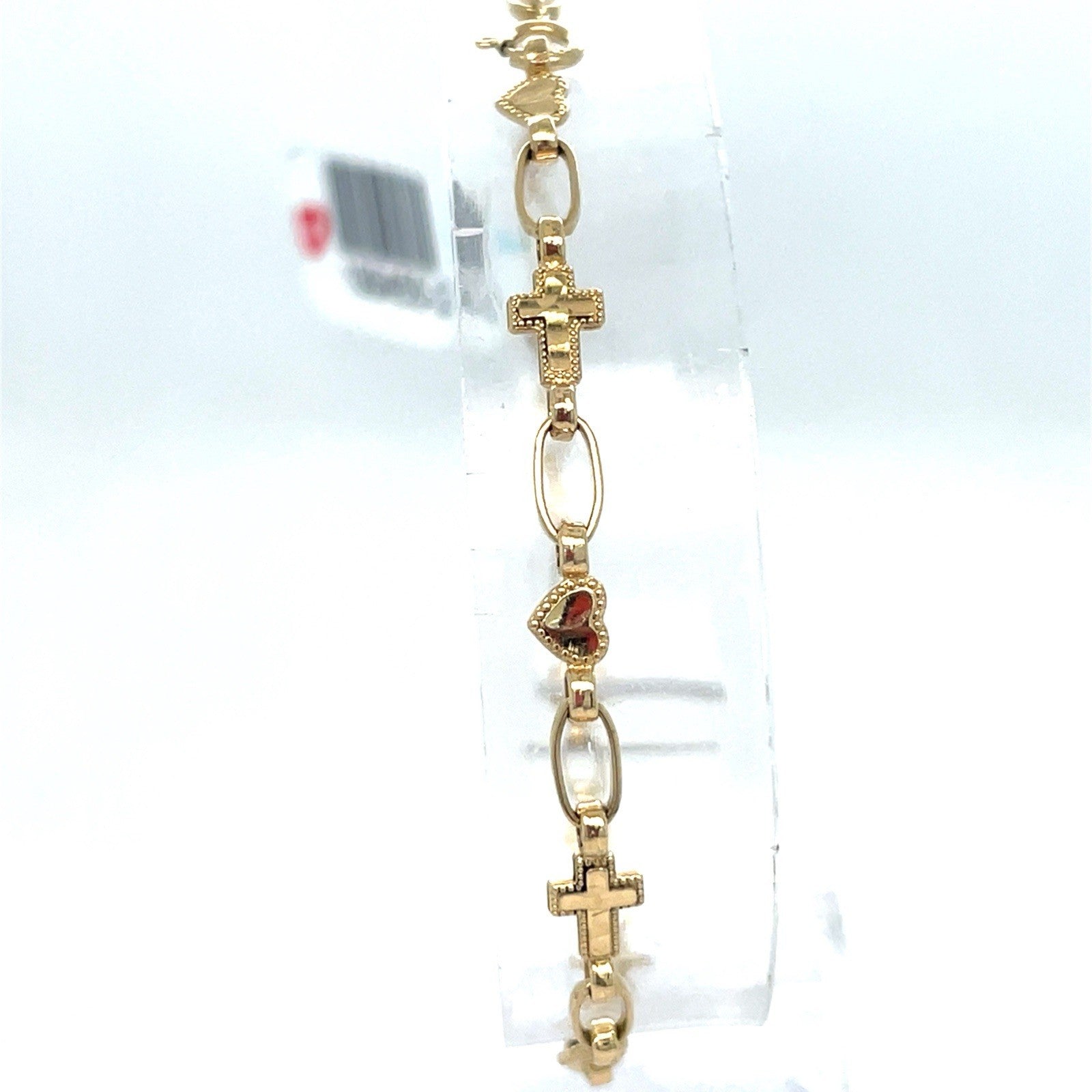 14k Yellow Gold Women’s 7” Hearts And Crosses Bracelet 3.20g 1
