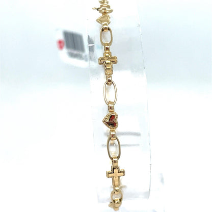 14k Yellow Gold Women’s 7” Hearts And Crosses Bracelet 3.20g 1