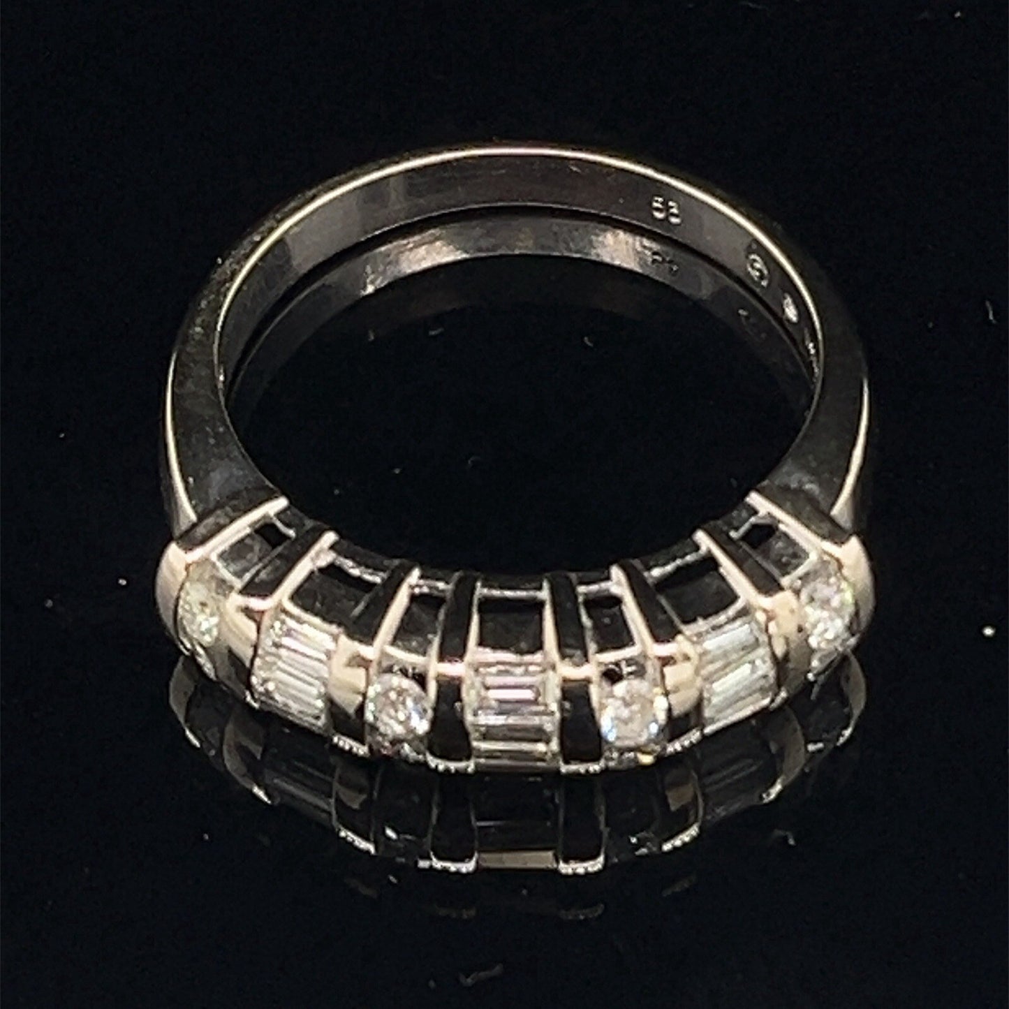 14k white gold diamond band ring w Bagguette And Round .53ctw G/H SI Size 6.52