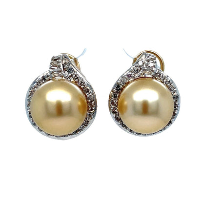 14k Yellow Gold Women’s South Sea Pearl Diamond Earrings 9.86g .8CT W/ Appraisal0
