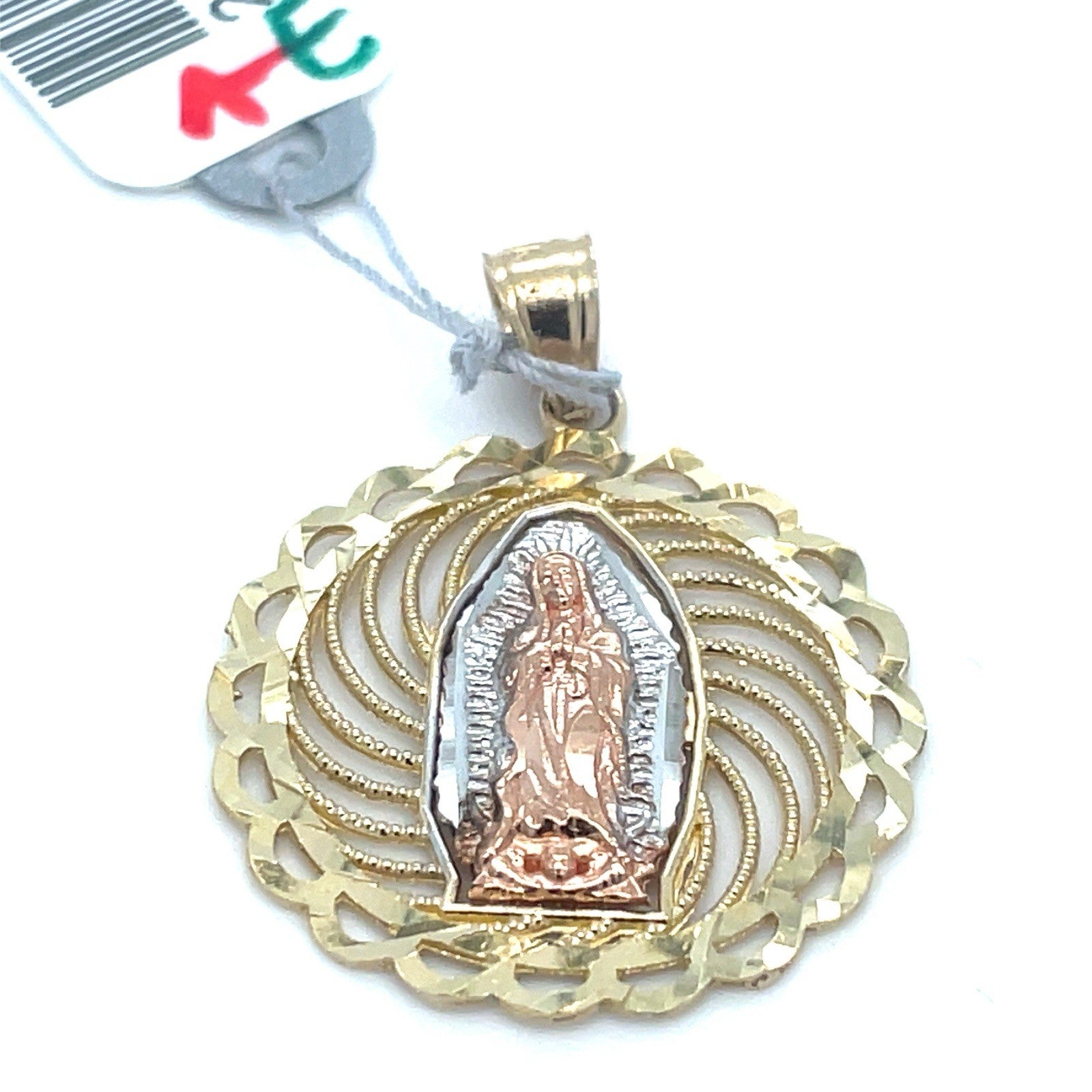 14k Tri Color Gold Round Virgin Mary Pendant 1.90g1