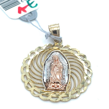 14k Tri Color Gold Round Virgin Mary Pendant 1.90g1