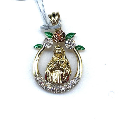 10k Yellow Gold Virgin Mary Cluster Diamond Pendant 2.10g .25CTW3