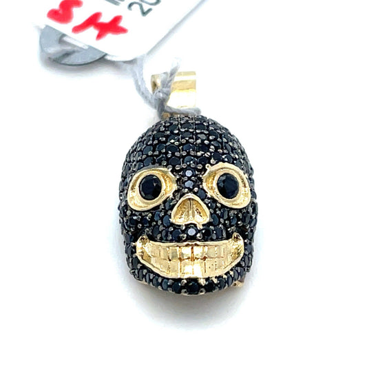 14k Yellow Gold CZ Black Skull Pendant 3.15g0