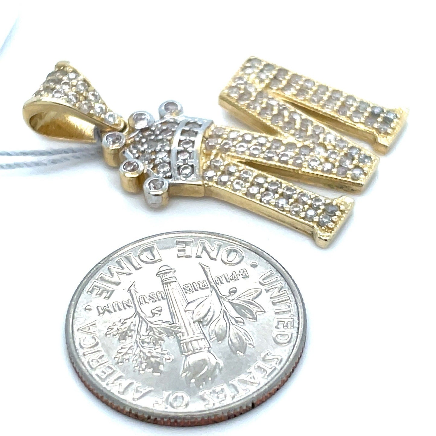 14k Yellow Gold CZ M With Crown Pendant 3.30g2
