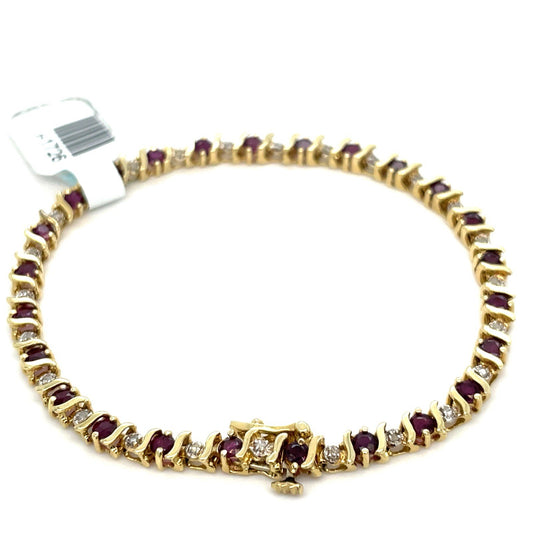 14k Yellow Gold Women’s 7” Ruby Tennis Bracelet 9.00g 0