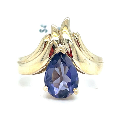 10Kt Yellow Gold Women’s Pear Amethyst Ring 4.40g Size 70