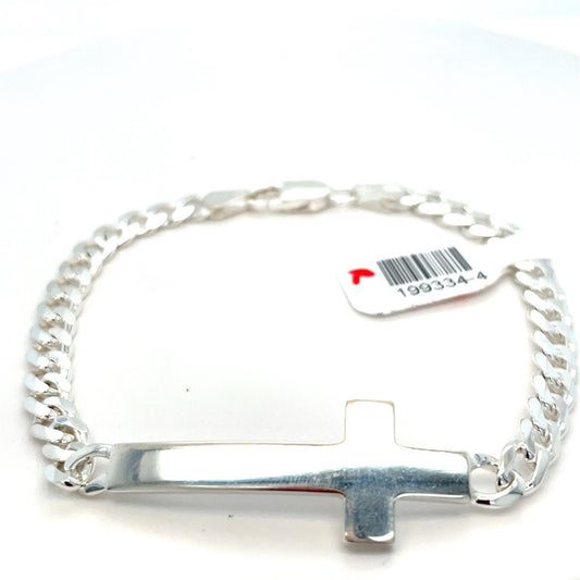 925 Sterling Silver Women’s 8” Cross Cuban Style Bracelet 12.00g 0