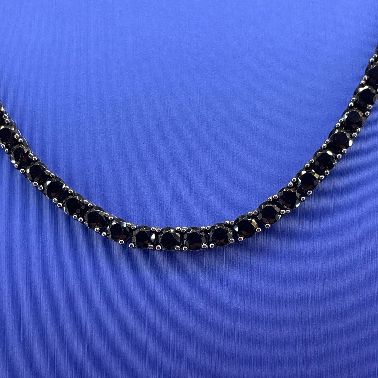 925 Sterling Silver CZ 18” Black Tennis Necklace 27.20g 4mm1