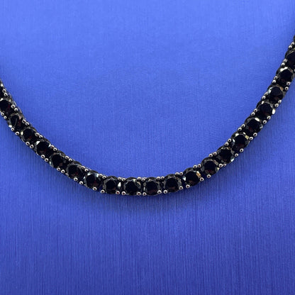 925 Sterling Silver CZ 18” Black Tennis Necklace 27.20g 4mm1