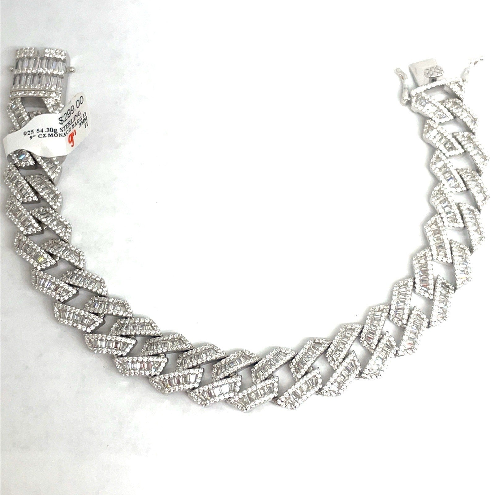 925 Sterling Silver CZ 9” Monaco Style Bracelet 54.30g 13.9mm3