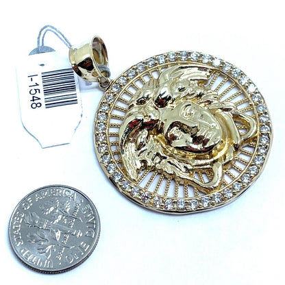 10k Yellow Gold CZ Round Open Versace Style Edge Pendant 8.00g2