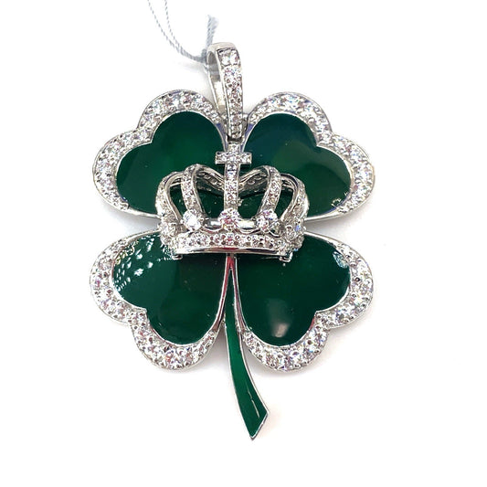 925 Sterling Silver CZ Clover King Pendant 16.20g 0