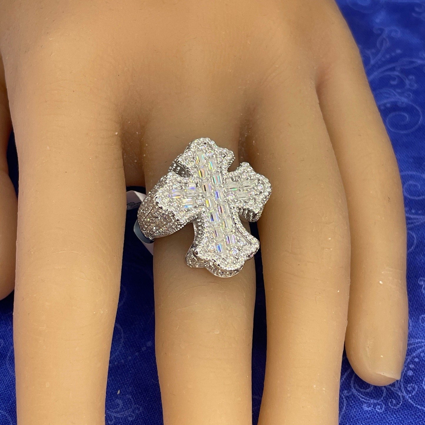 925 Sterling Silver Moissanite Cross Ring 14.20g 4.85CTW Size 103
