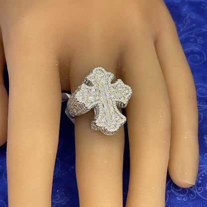 925 Sterling Silver Moissanite Cross Ring 14.20g 4.85CTW Size 103