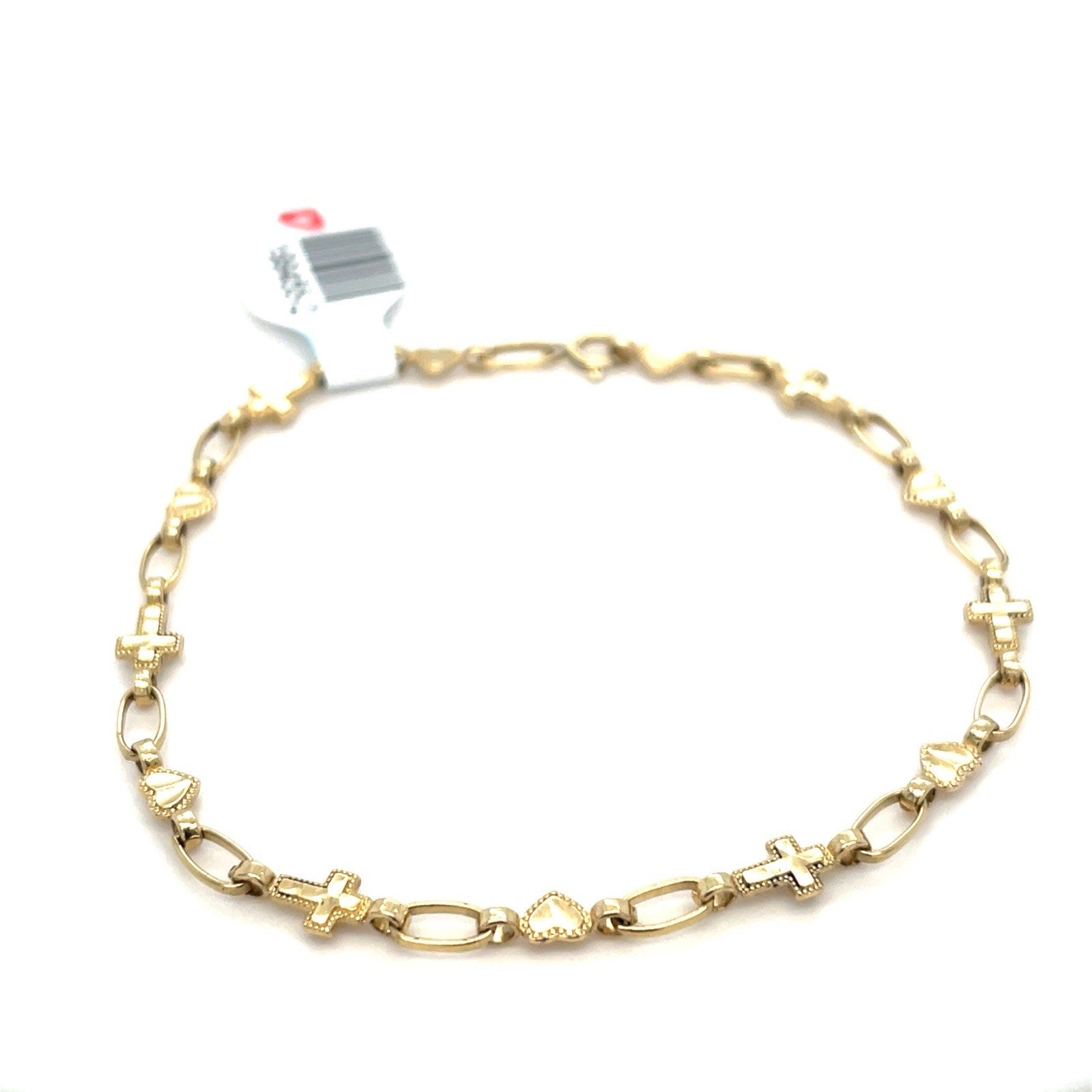 14k Yellow Gold Women’s 7” Hearts And Crosses Bracelet 3.20g 0