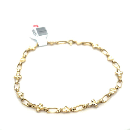 14k Yellow Gold Women’s 7” Hearts And Crosses Bracelet 3.20g 0