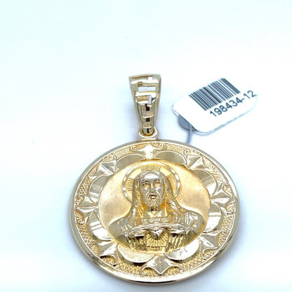 14K Yellow Gold Double Sided Jesús/virgin Mary Pendant 11.40g 0