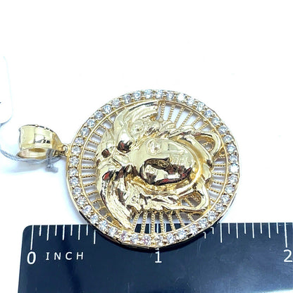 10k Yellow Gold CZ Round Open Versace Style Edge Pendant 8.00g3