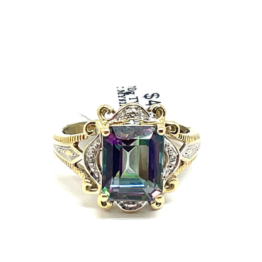 10k Two Tone Gold Women’s Mystic Topaz Ring 3.70g Size 70