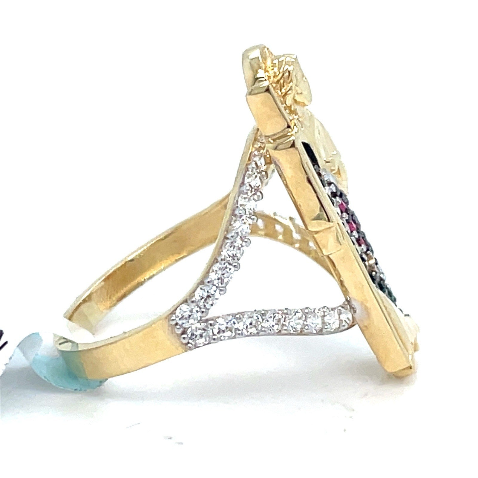 14k Yellow Gold Women’s CZ Colorful San Judas Ring 3.40g Size 71