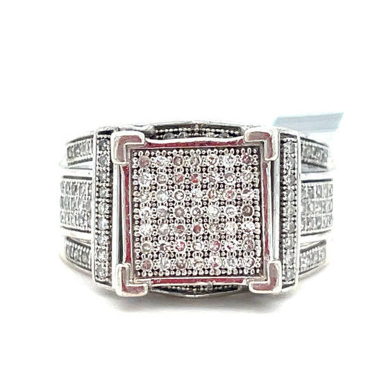 925 Sterling Silver Diamond Cluster Ring 4.90g .38 CTW Size 70